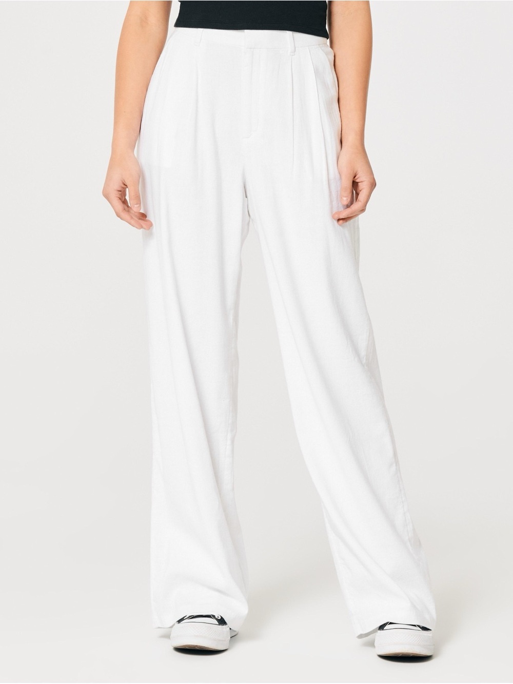 Hollister White Wide-Leg Pleated Linen Trousers
